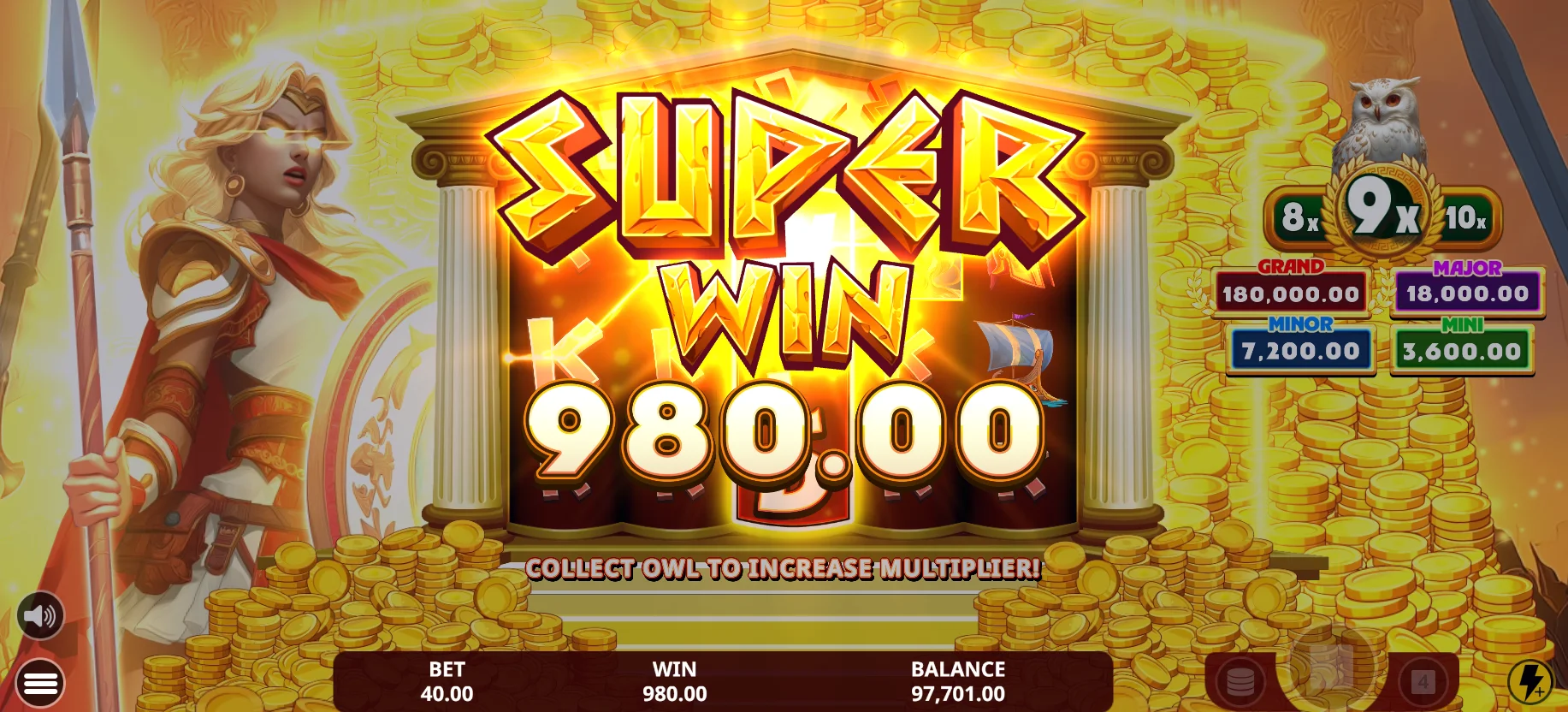 Law of Athena - Grand-vinst med maximal multiplikator